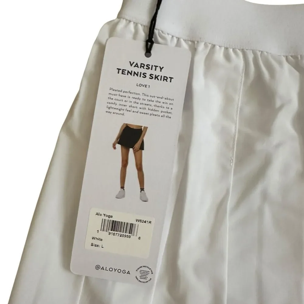 Alo Varsity Pleated Tennis Skirt Pickleball Size L White